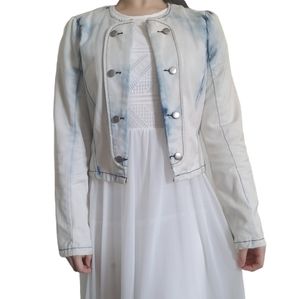 Acid Wash Cropped Denim Military Jacket